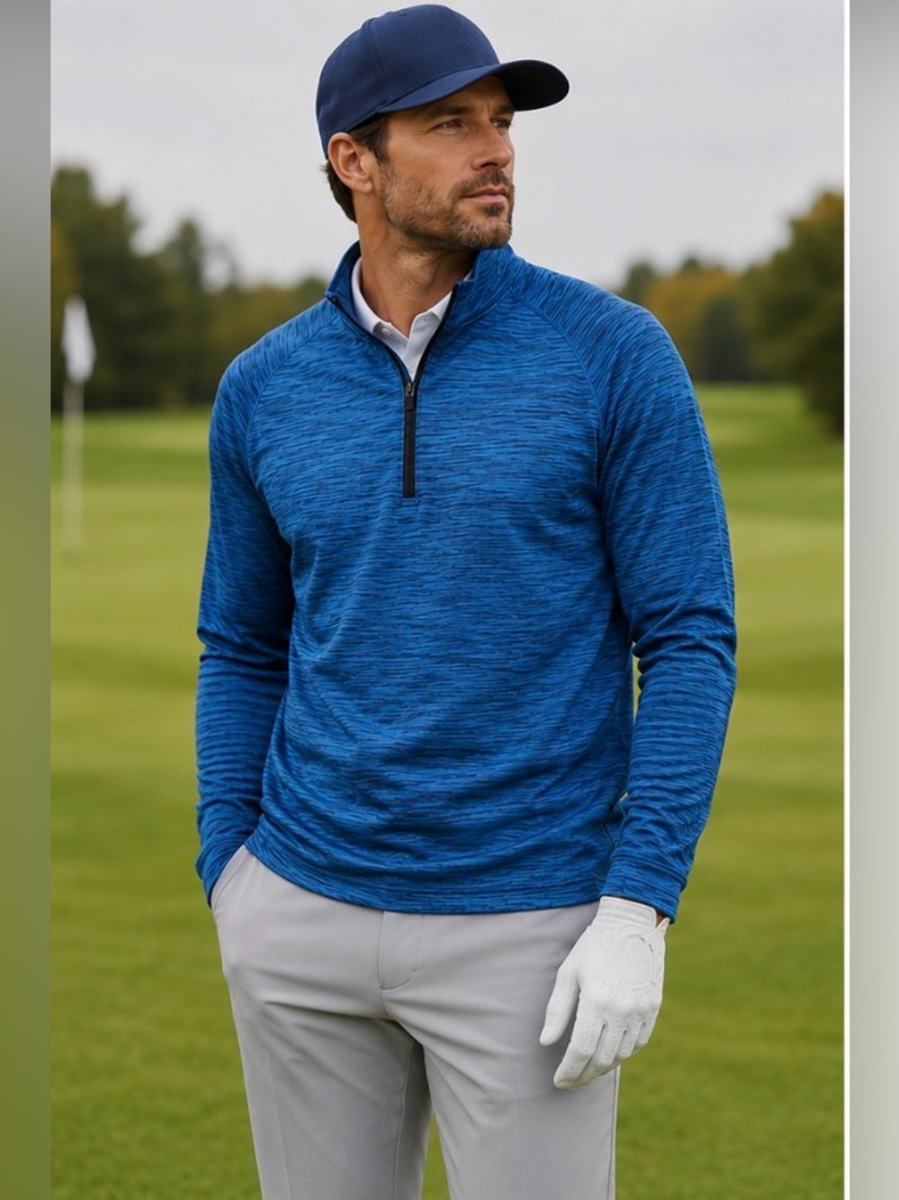 G/FORE 1/4 ZIP PULLOVER w/ G/F LOGO SPACE DYE TWILIGHT BLUE X-LARGE